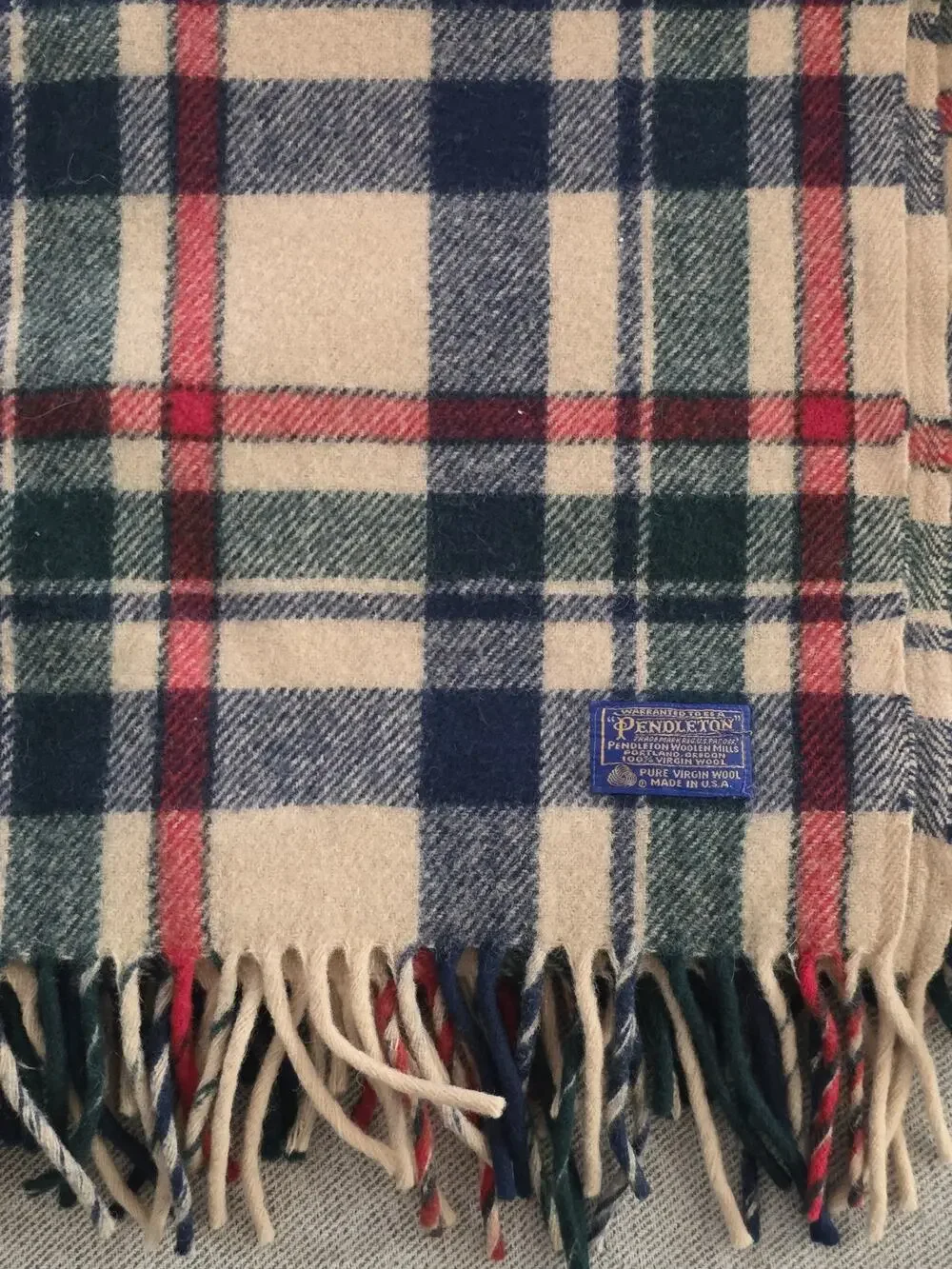 Pendleton Green Plaid Fringe Made In USA Virgin Wool Blanket 64x52 in VTG